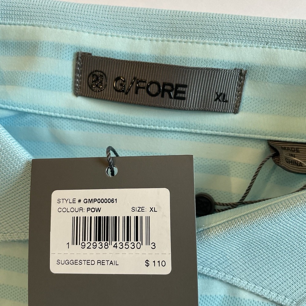 NEW G/FORE Perforated Stripe‎ Tech Jersey Polo Mens XL Golf Stretch Powder Blue - Picture 5 of 8